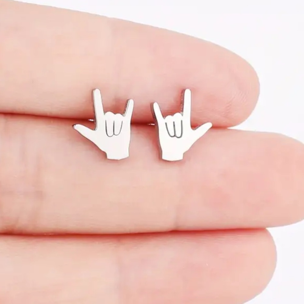Kids Silver Tone Hand Stud Earrings